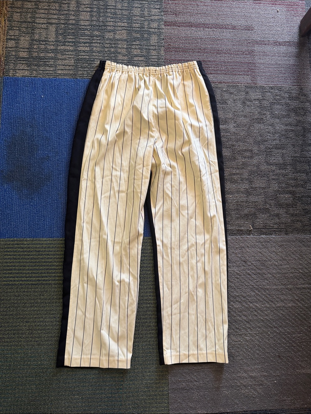 Tory Burch Cream Pinstripe Straight-Leg Pants with Black Back XL please read